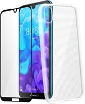 Geschikt voor Huawei Y5 2019/Honor 8S-hoesje soepel siliconen gehard glas 9H zwart