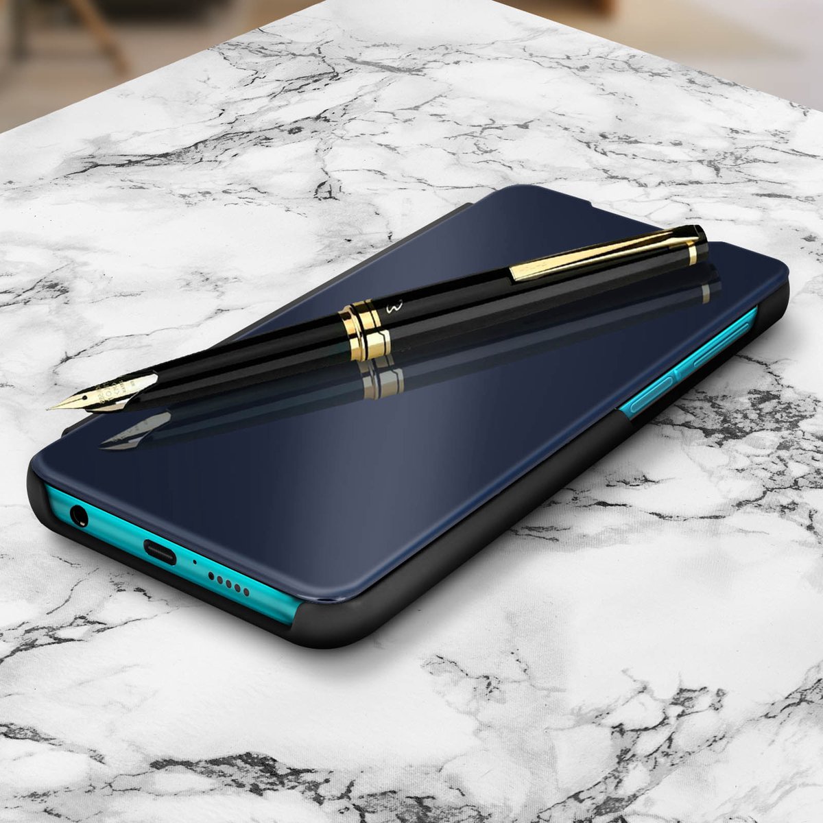 Clear View Redmi Note 9 Pro Max/9 Pro/9S Hoes Spiegelklep Video Support zwart