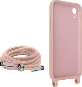 Geschikt voor Apple iPhone XR Koord Hoesje Semi-rigide Nekkoord 80cm roze