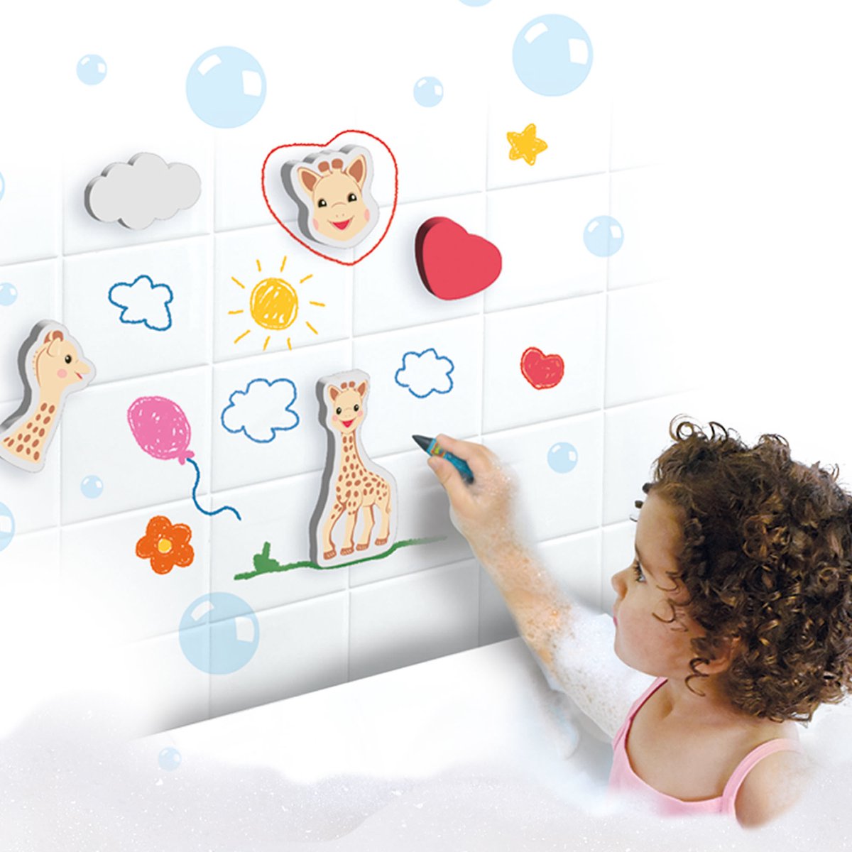 SES Creative - Sophie la girafe – Badkrijtjes met vormen - eindeloos speelplezier in bad - kleurrijke krijtjes – foam figuren – badspeelgoed – vanaf 24 maanden — afbeelding 5