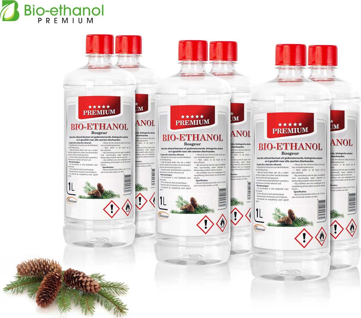 Ladanas® Bio-Ethanol 6 x 1 Liter - PREMIUM - Bosgeur - Bioethanol 96,6% - Biobrandstof