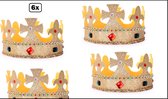 6x Kroon koning verstelbaar goud glitter met stenen - Themafeest king festival carnaval party