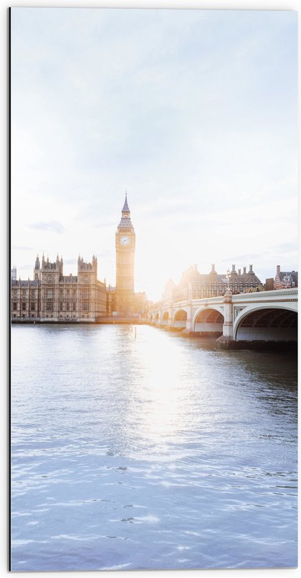 Dibond - Big Ben naast de Westminster Bridge - Londen - 50x100 cm Foto op Aluminium (Met Ophangsysteem)