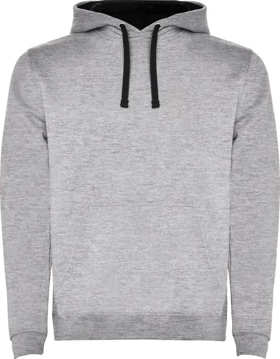 Licht Grijze heren Hoodie met Zwarte binnenzijde capuchon en koord Urban merk Roly maat XL