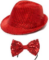 Toppers in concert - Folat - Verkleedkleding set - Glitter hoed/strikje rood volwassenen