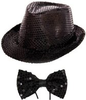 Boland - Verkleedkleding set - Glitter hoed/strikje zwart volwassenen