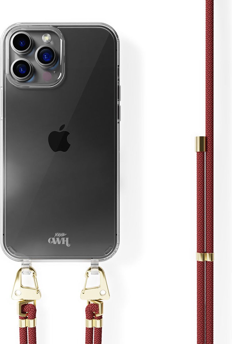 xoxo Wildhearts siliconen hoesje - Geschikt voor iPhone 11 Pro Max - Red Rules - Telefoonhoesje - Hoesje met koord - Telefoonkoord - Bordeaux rood - Transparant hoesje