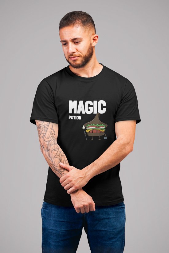 Shirt - Magic potion - Wurban Wear | Grappig shirt | Dieet | Unisex tshirt | Fast food | Airfryer | Sport | Verwenpakket | Wit & Zwart