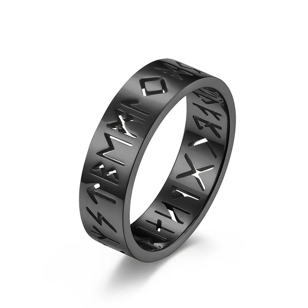 Ring Viking runen zwart dames en heren - Zwarte ringen met geschenkverpakking van Mauro Vinci maat 10 - Kerstcadeau - Mauro Vinci