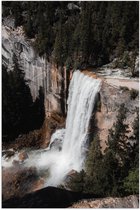 WallClassics - Poster (Mat) - Hoge Waterval in Landschap met Bomen - 80x120 cm Foto op Posterpapier met een Matte look
