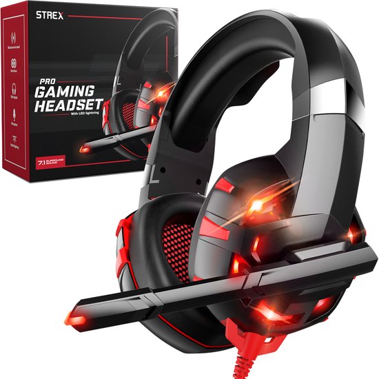 Strex Gaming Headset met Microfoon Rood - PC + PS4 + PS5 + Xbox One + Xbox...