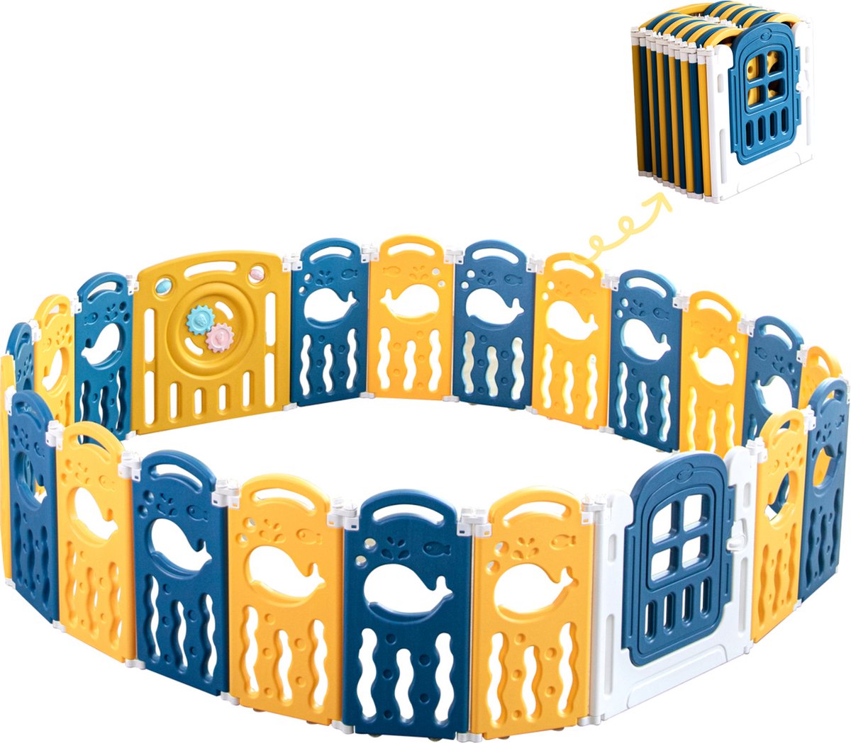 K IKIDO Kunststof Grondbox - Kinderbox - Babybox - Zuigeling & Peuter Spelen Hek - HDPE Paneel Speelbox - Opvouwbare Baby Speelruimte met Veiligheidsslot - 180 * 210 cm