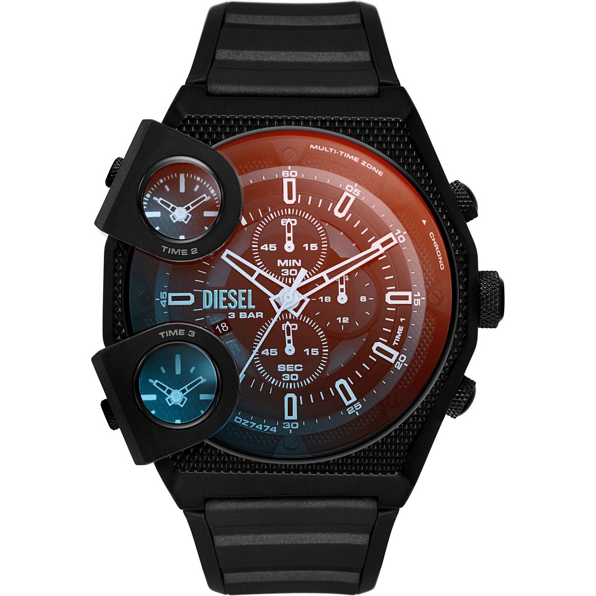 Diesel Sideshow DZ7474 Horloge - Siliconen - Zwart - Ø 52 mm