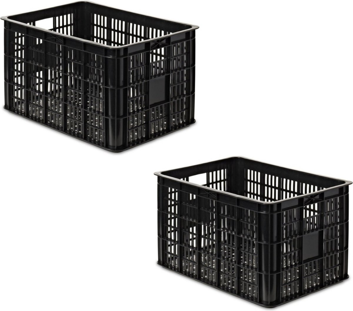 Benson Fietskrat - 3x stuks - zwart - 50 x 35 x 26 cm - kunststof - opbergkrat