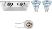 LED Spot Set - OSRAM Parathom PAR16 927 36D - Proma Zano Pro - GU10 Fitting - Dimbaar - Inbouw Rechthoek Dubbel - Mat Wit - 5.5W - Warm Wit 2700K - Kantelbaar - 185x93mm