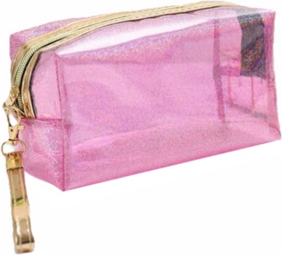 Make-Up / Toilettas | Glitter Roze | 17,5 x 10,5 x 7,5 cm | PVC Waterafstotend | Fashion Favorite