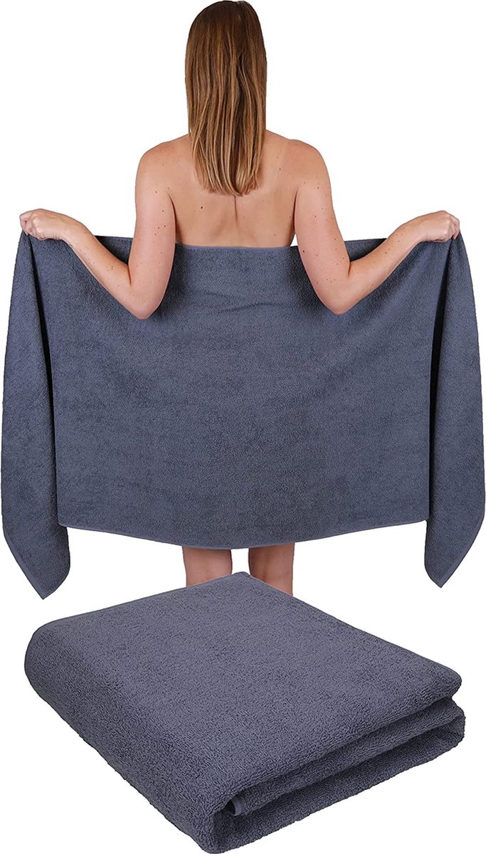 Betz 2 stuks saunahanddoeken groot XXL Berlijn maat 70 x 200 cm badhanddoeken saunahanddoek 100% katoen kleur donkergrijs