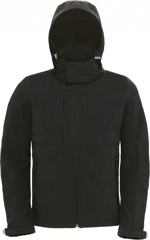 Outdoorjas Hooded Softshell/men met afneembare capuchon B&C Collectie maat 3XL Zwart