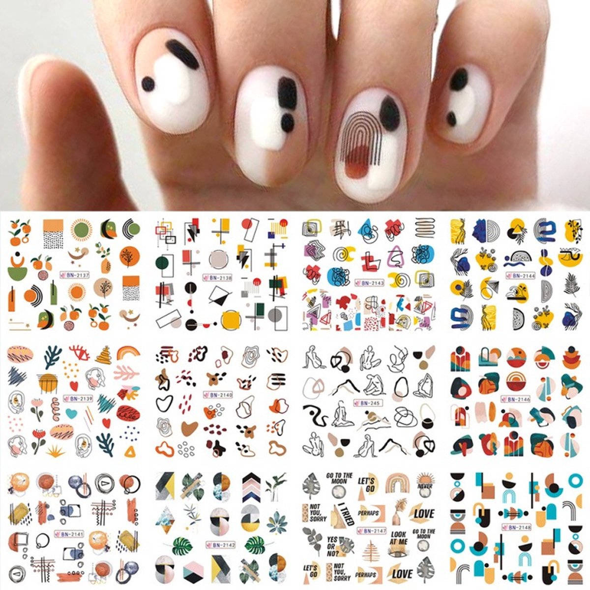 Goedkoopste 12 Stuks Nagelstickers – Art Deco Retro Icoontjes – Nail Art Stickers