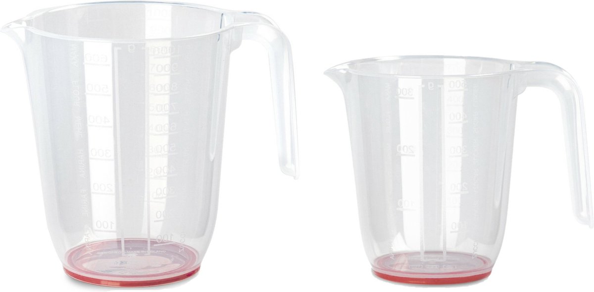 PlasticForte maatbekers set - 2x - 500ml/1L - kunststof - Keuken mengbekers