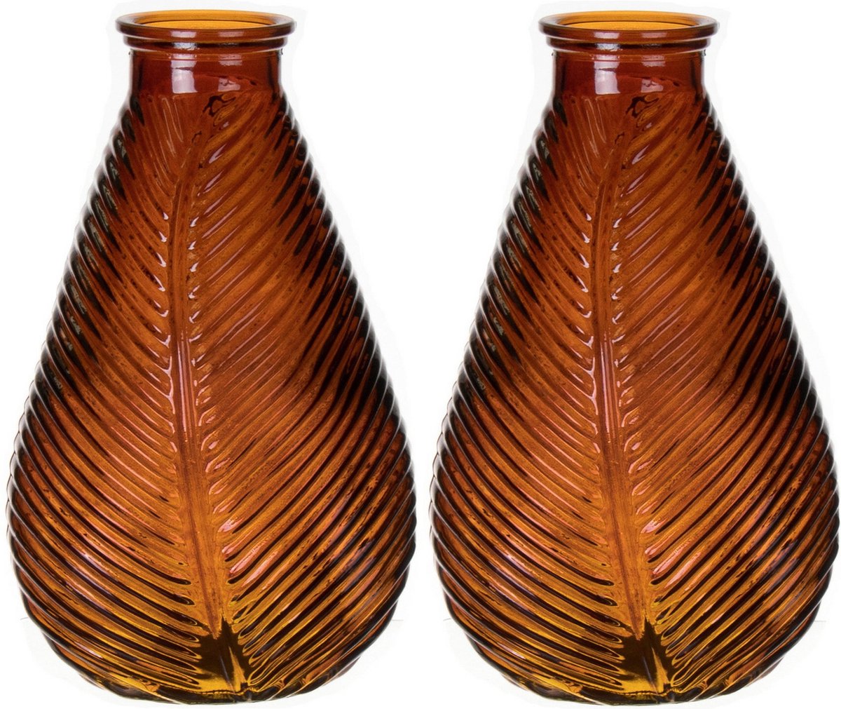 Bellatio Design Bloemenvaas - 2x - bruin - transparant glas - 14 x 23 cm - vaas