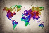Fotobehang - Vlies Behang - Kleurrijke Wereldkaart - Kaart van de Wereld - 312 x 219 cm