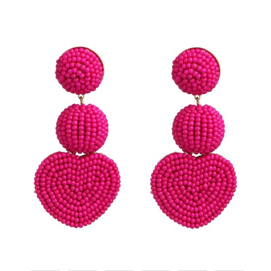 Liva Heart Oorbellen - Roze | 7,4 cm x 4,7 cm | Kralen Oorhangers | Fashion Favorite