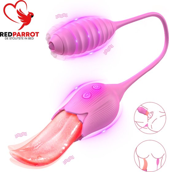 Foto: Dubbele tong vibrator zeer realistisch hoge intensiteit extreem genot beffen voor hem en haar luxe vibrator inclusief trillend ei 2 in 1 tongvibrator