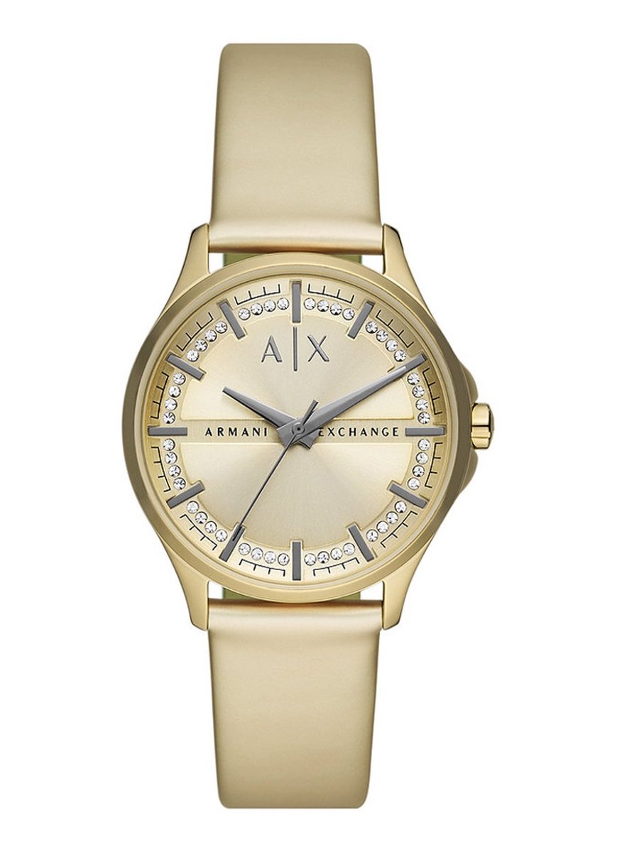 Armani Exchange Lady Hampton AX5271 Horloge - Leer - Goudkleurig - Ø 36 mm