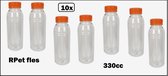 10x Flesje RPET helder 330cc met oranje dop- vernieuwd - gerecycled PET drinken jus sinas cola sappen dranken