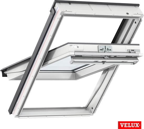 VELUX Dakraam GGU CK02 0070, 55x78cm, centraal scharnierpunt, wit polyurethaan met leisteen gootstuk (EDL 1000) en waterkerende manchet (BFX)