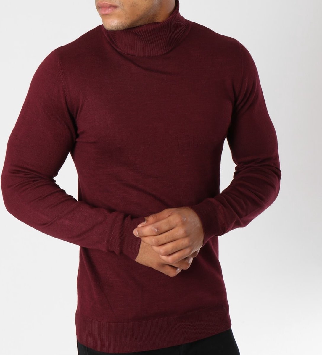Pull col roule Homme Bordeaux bol