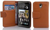 Cadorabo Hoesje geschikt voor HTC Desire 700 in COGNAC BRUIN - Beschermhoes van getextureerd kunstleder en kaartvakje Book Case Cover Etui