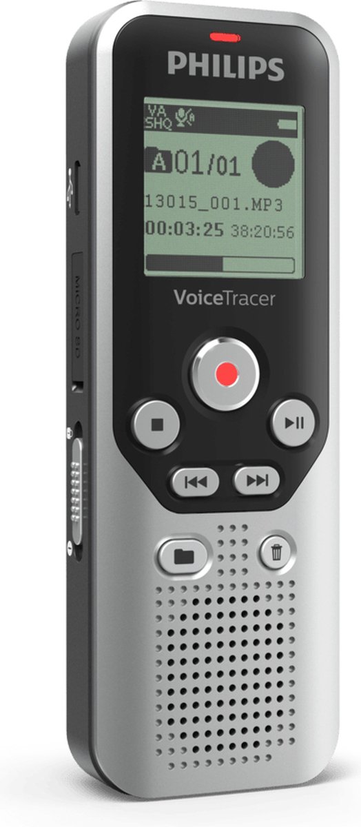Philips Audio recorder DVT1250 - Notities - Pc-aansluiting - Stemactivering - 8 GB - Zilver/ Zwart