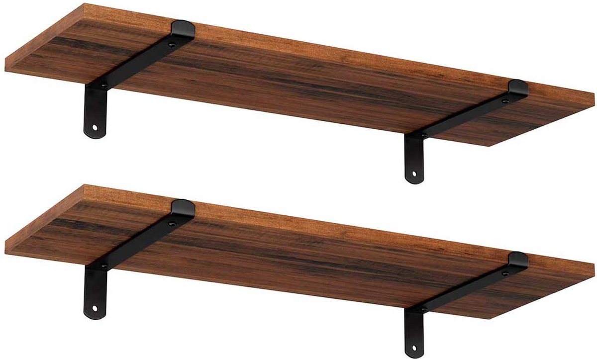 Wandplank Set van 2 - Zwevende Plank - Industrieel design - Bruin / Zwart