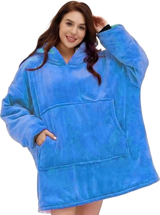 Hoodie Deken - Snuggie Cuddle - Blauw - Fleece Deken Met Mouwen - extra groot 1400g - Suggie - Snuggle Hoodie - Oversized Blanket - Dames & Mannen - Hoodie Blanket - Voor Kinderen, Dames & Mannen