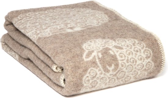 WOOOL® | Wollen Deken | SHEEP BAA (Beige) | 130x200cm | Omkeerbaar | 88% Nieuw-Zeelandse Wol - 12% Katoen