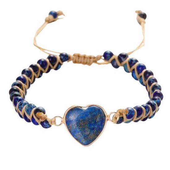 Marama - verstelbare armband Heart Blue - natuursteen - vegan - damesarmband