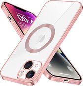 Hoesje Geschikt voor iPhone 14 – Met Magnetisch Ring Magesafe compatibel backcover – Lens beschermer – Transparant / Rosegoud