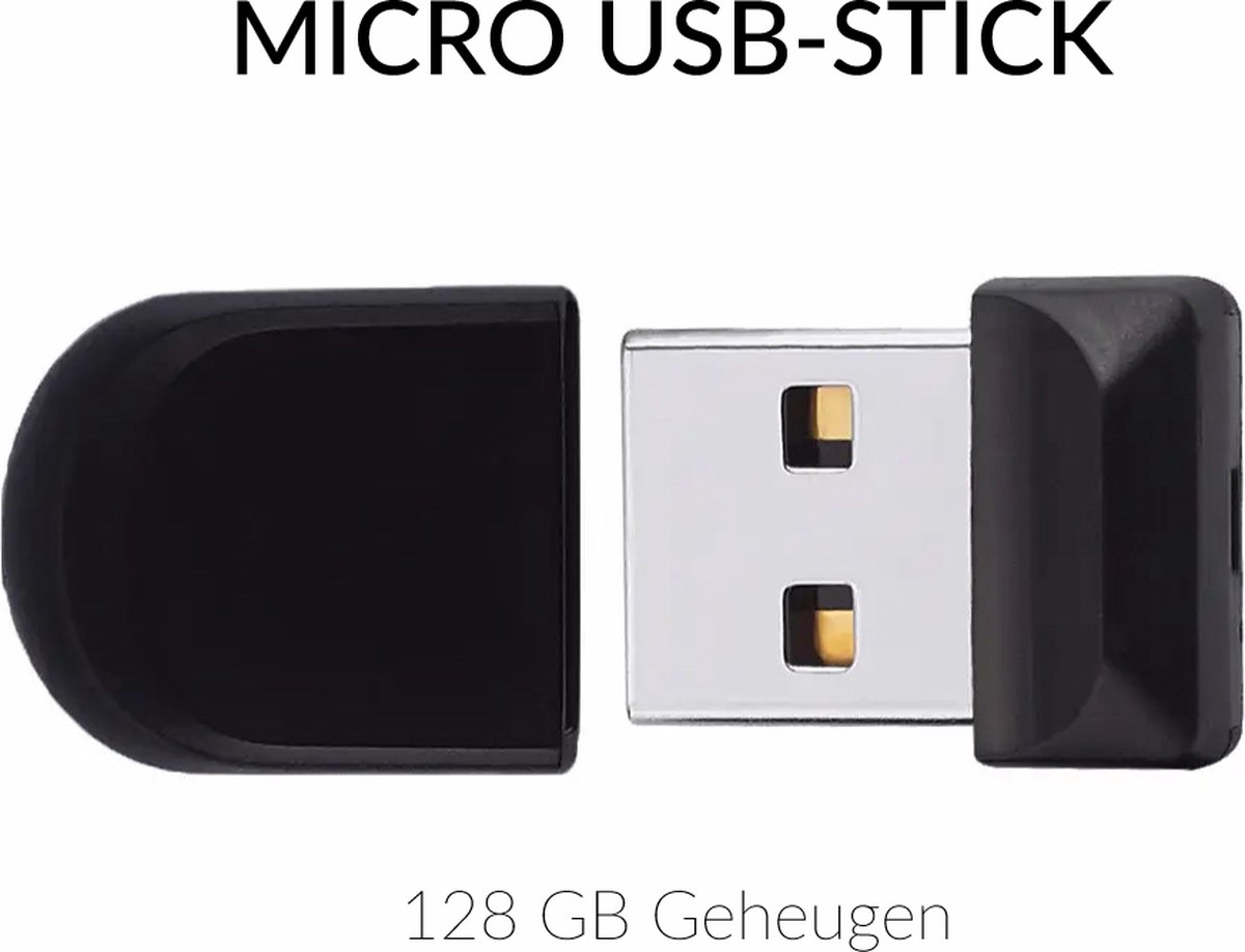Micro USB-Stick 128GB | 2cm bij 1.5cm | USB 2.0 | Superklein Formaat | 1 Jaar Garantie