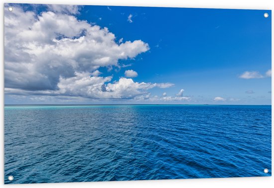 Tuinposter – Blauwe Oceaan met Bewolkte en Open lucht - 120x80 cm Foto op Tuinposter (wanddecoratie voor buiten en binnen)