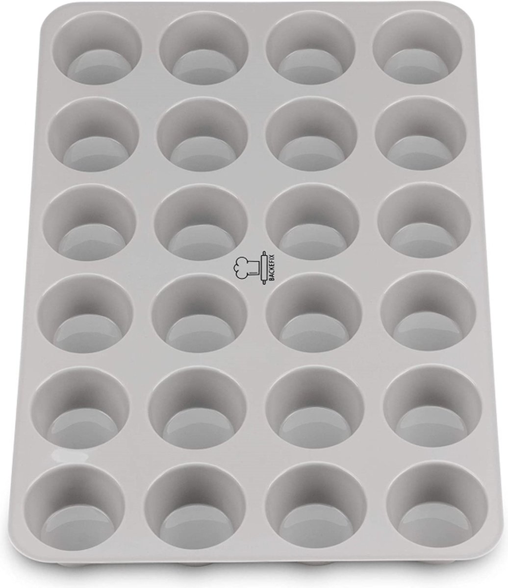Backefix FLEXI Mini-muffinvorm, silicone, klein met 24 bakvormen van elk 4,5 x 3,5 cm en 3 cm hoog, anti-aanbaklaag, siliconen bakvorm, 24 stuks muffinvorm, BPA-vrij, vaatwasmachinebestendig