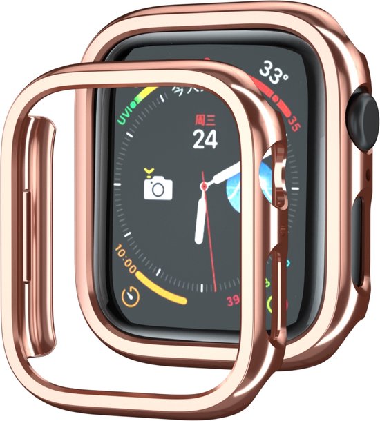 By Qubix - Hard case 45mm (open front) - Rosé goud (glans) - Geschikt voor Apple Watch 45mm hoesje - screenprotector - Bescherming iWatch - Bescherm hoesje