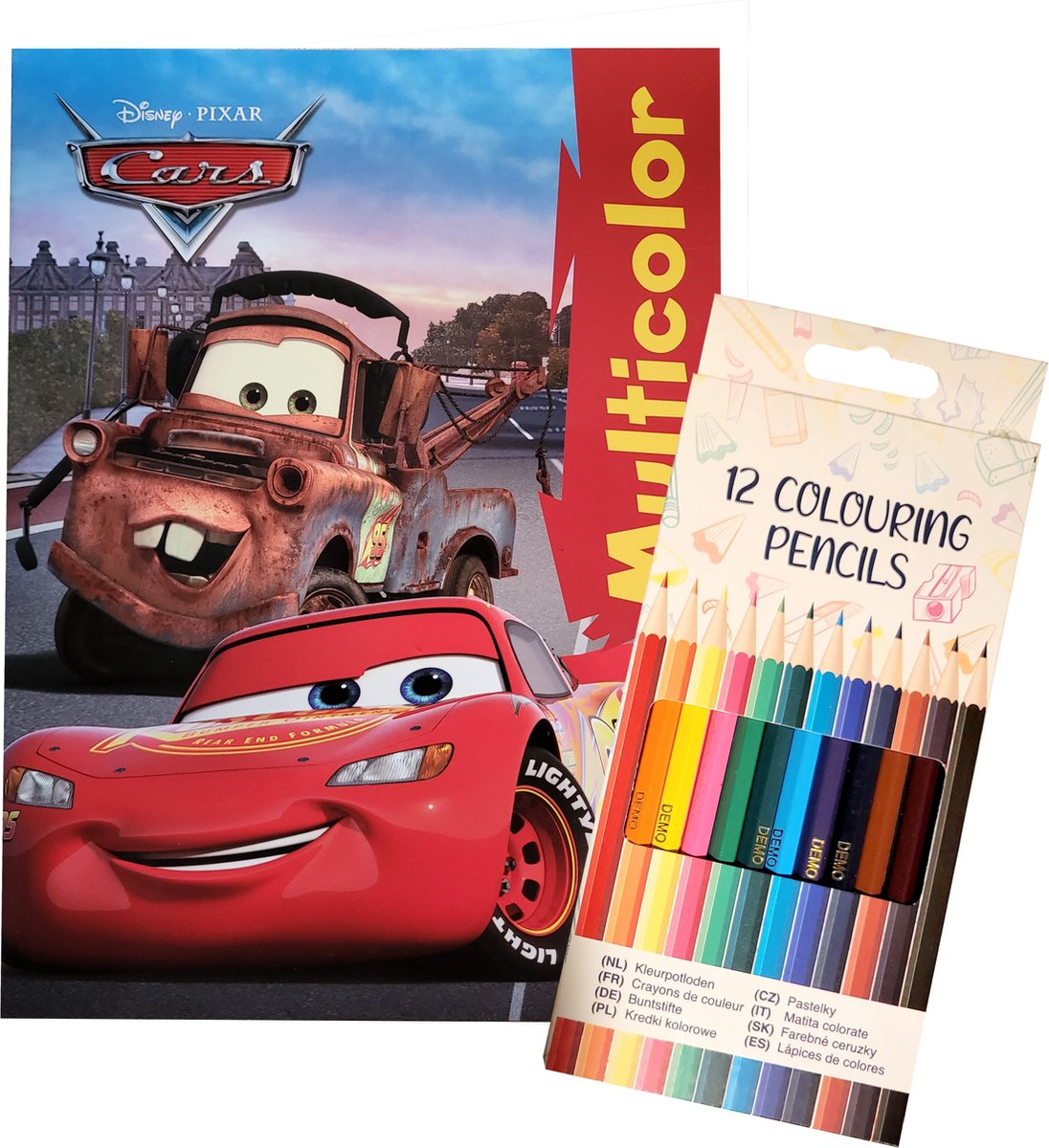 Disney Pixar Cars - rood - kleurboek met 32 pagina's waarvan 17 kleurplaten met illustraties in kleur - 12 kleurpotloden - mqueen - takel - knutselen - verjaardag - kado - cadeau