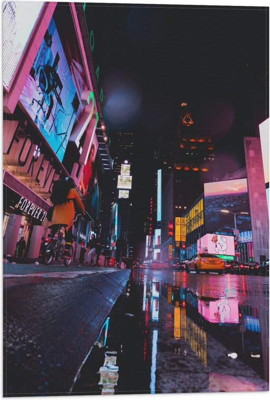 Vlag - Plein Times Square in Nacht - 40x60 cm Foto op Polyester Vlag