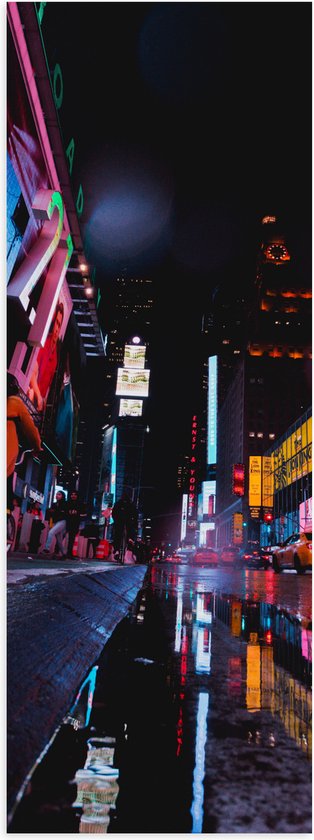 Poster (Mat) - Plein Times Square in Nacht - 20x60 cm Foto op Posterpapier met een Matte look