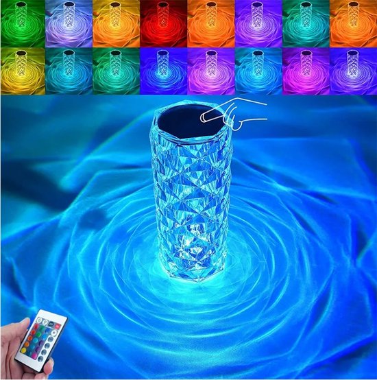 Verstelbare Kleurenlamp • Oplaadbaar • 16 Kleuren • Tafellamp • Kristallamp • Kristal • Designer lamp • Lamp met afstandbediening