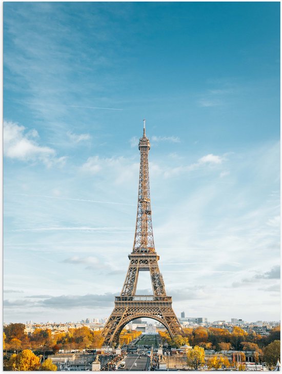 Poster (Mat) - Eiffeltoren in Parijs onder Lichte Bewolking - 30x40 cm Foto op Posterpapier met een Matte look