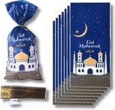 Festivz Eid Mubarak Zakjes - Uitdeelzakjes - Eid cadeau - 10 stuks - Eidverpakking - Eid Decoratie – Feestversiering – Blauw - Goud - Feest