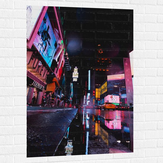 Muursticker - Plein Times Square in Nacht - 80x120 cm Foto op Muursticker